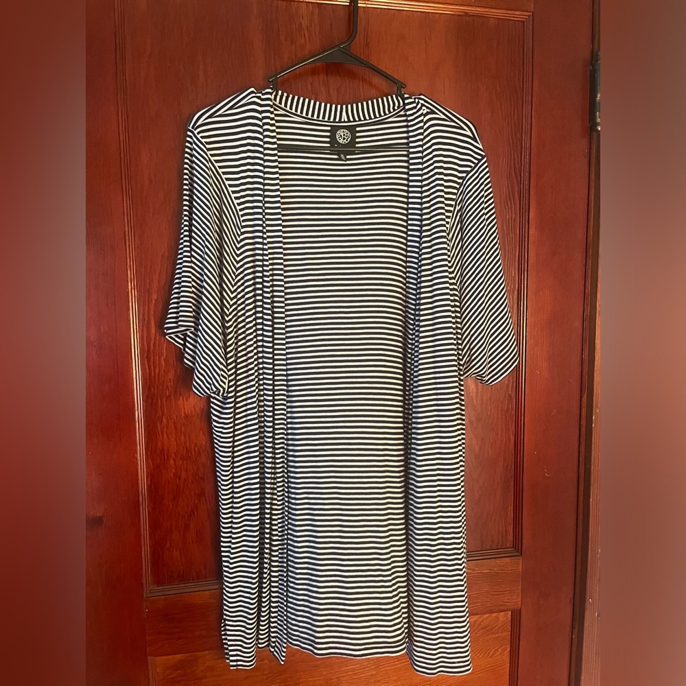 Bobeau striped short-sleeved cardigan